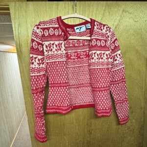 MYR Red and Cream Fair Isle Open Cardigan Sweater
